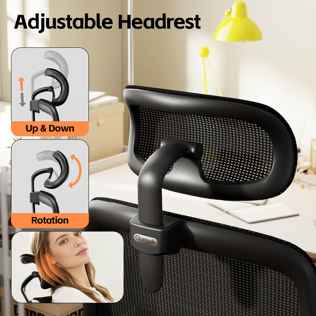 QuelSoft Ergonomic Office Chair, Home Office Desk Chairs, 3D Lumbar Support High Back Desk Chair, Comfortable Computer & Gaming Chair for Office & Home - Black