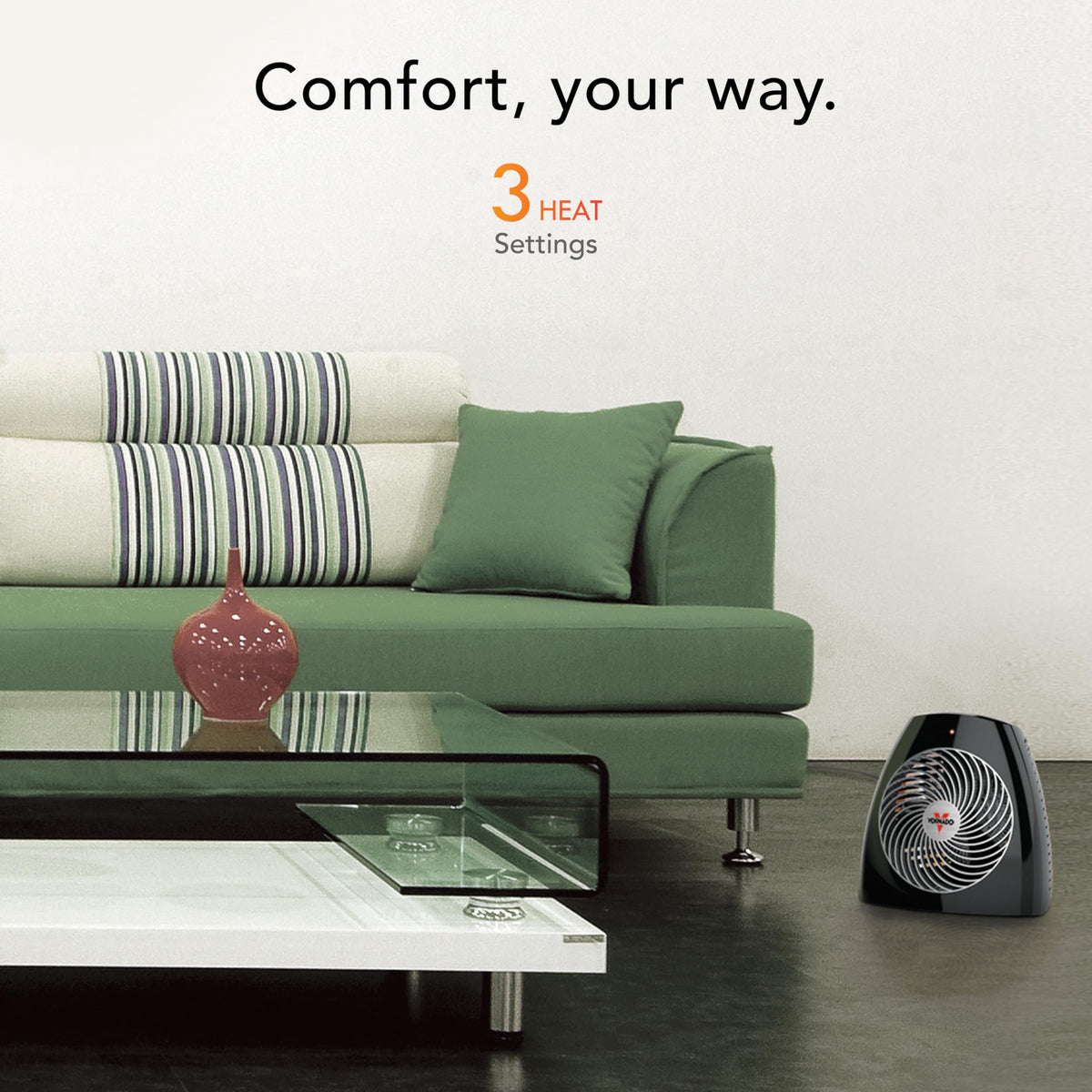 Vornado MVH (2025) Space Heater, 3 Heat Settings, Adjustable Thermostat, Tip-Over Protection, Auto Safety Shut-Off System, Indoor Use, Whole Room Heating, Black