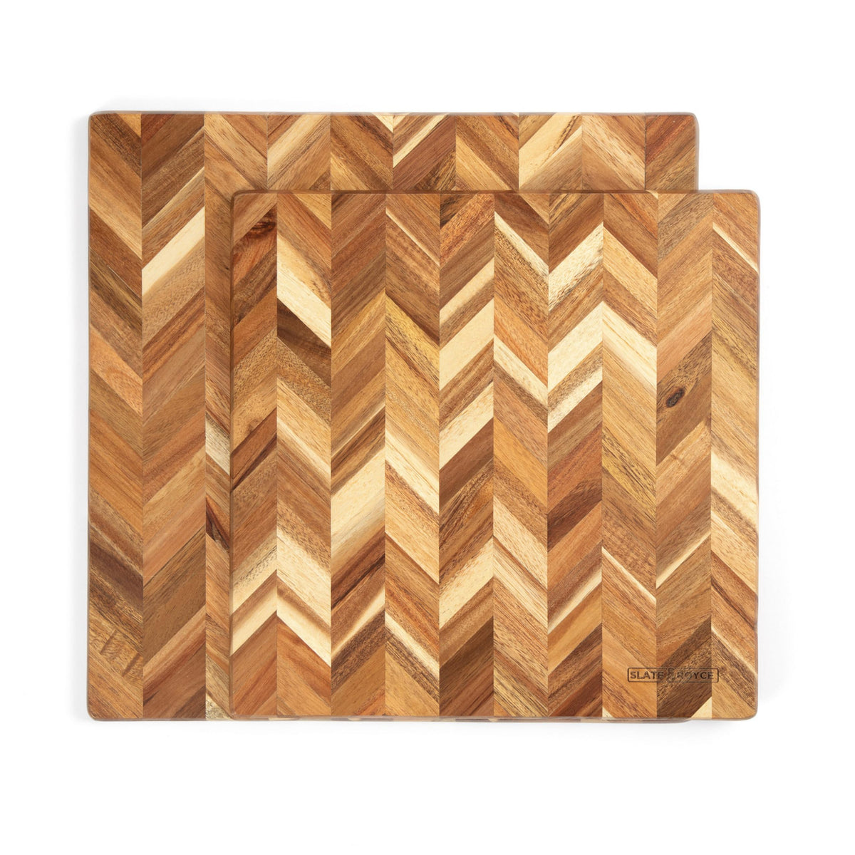 SLATE & ROYCE Herringbone Acacia Wood Cutting Board Set of 2 — Premium Wood Cutting Board & Serving Board, Non-Toxic, Kitchen Prep & Entertaining, Perfect Wedding or Housewarming Gift