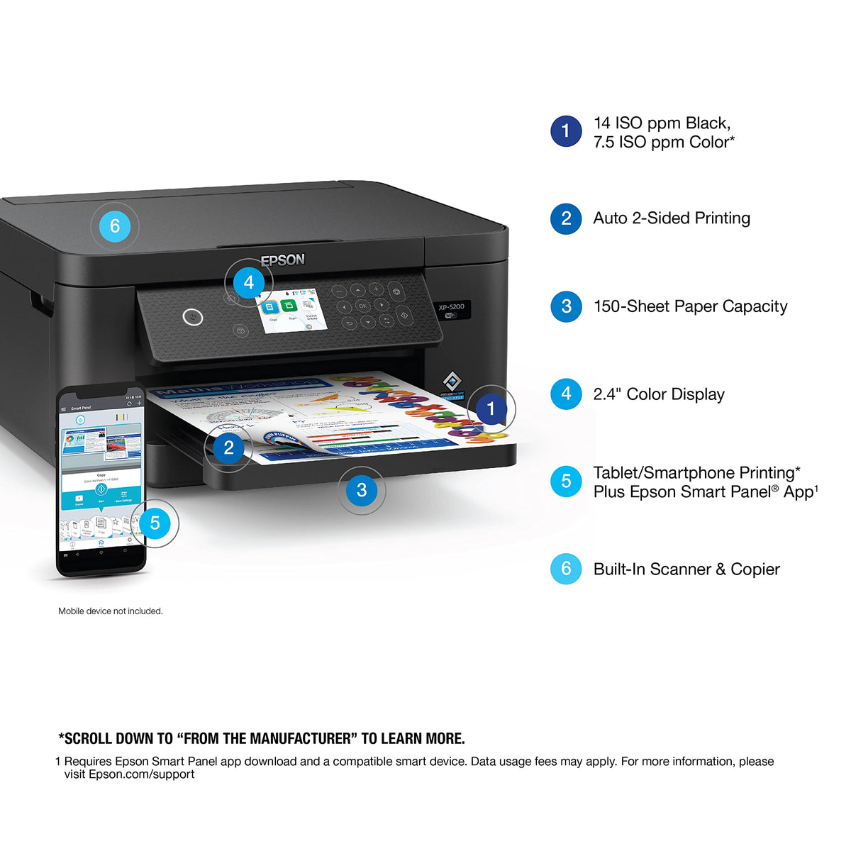Epson Expression Home XP-5200 Wireless Color All-in-One Printer with Scan Copy, Automatic 2-Sided Printing, Borderless Photos, 150-Sheet Paper Tray and 2.4" Colorfull Display - Black