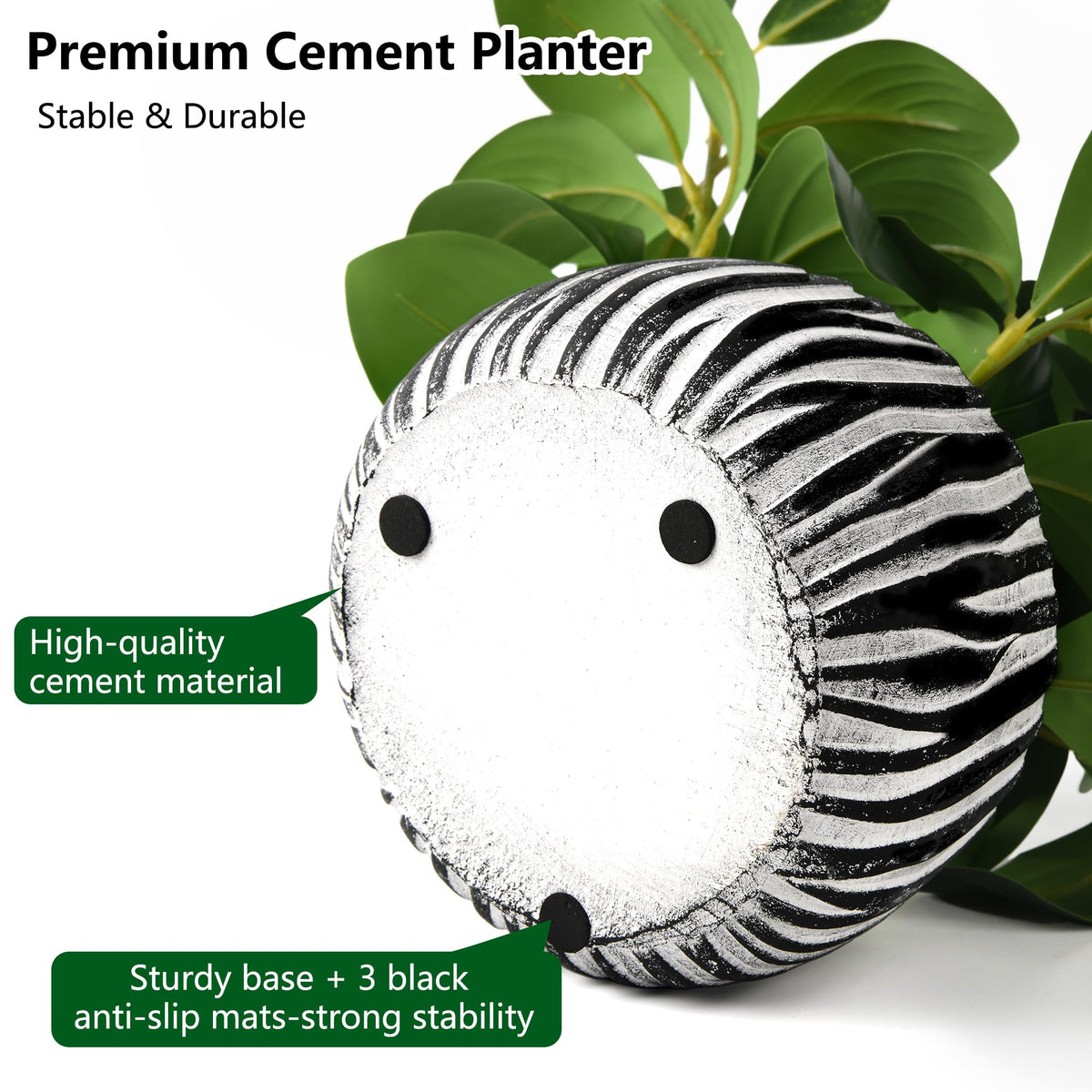 florisso Artificial Succulents with Fig Leaf Greenery in Rustic Clay Planter, Fake Succulents Potted Decor for Farmhouse, Bathroom, Bedroom, Kitchen, Office Desk and Coffee Table (Black White)