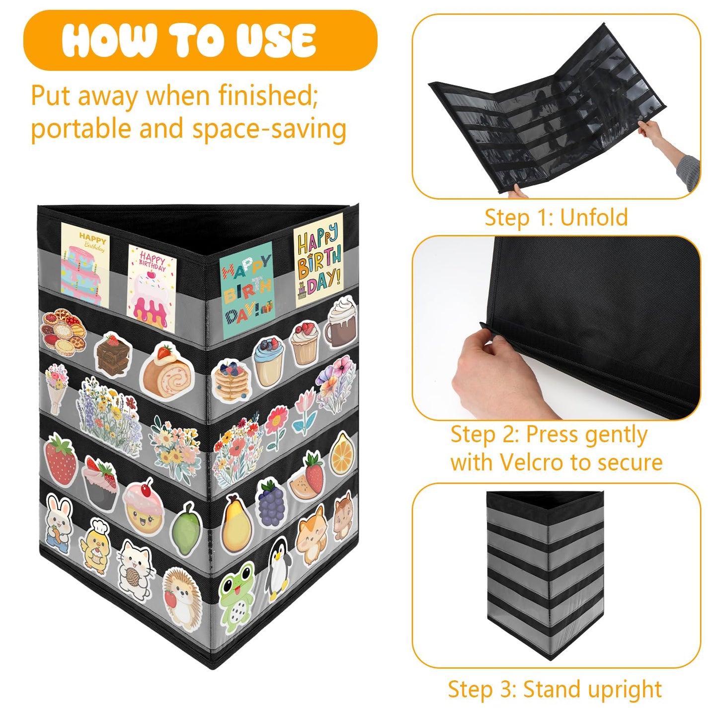 FUPMILPHRANX 2 Pcs 3 Sides 5 Layers Portable Stickers Display Stand for Vendors Big 4'' Stickers, Foldable Sticker Holder for Vendor Events & Small Business, No Assembly Required, Black, 16.5 x 40in