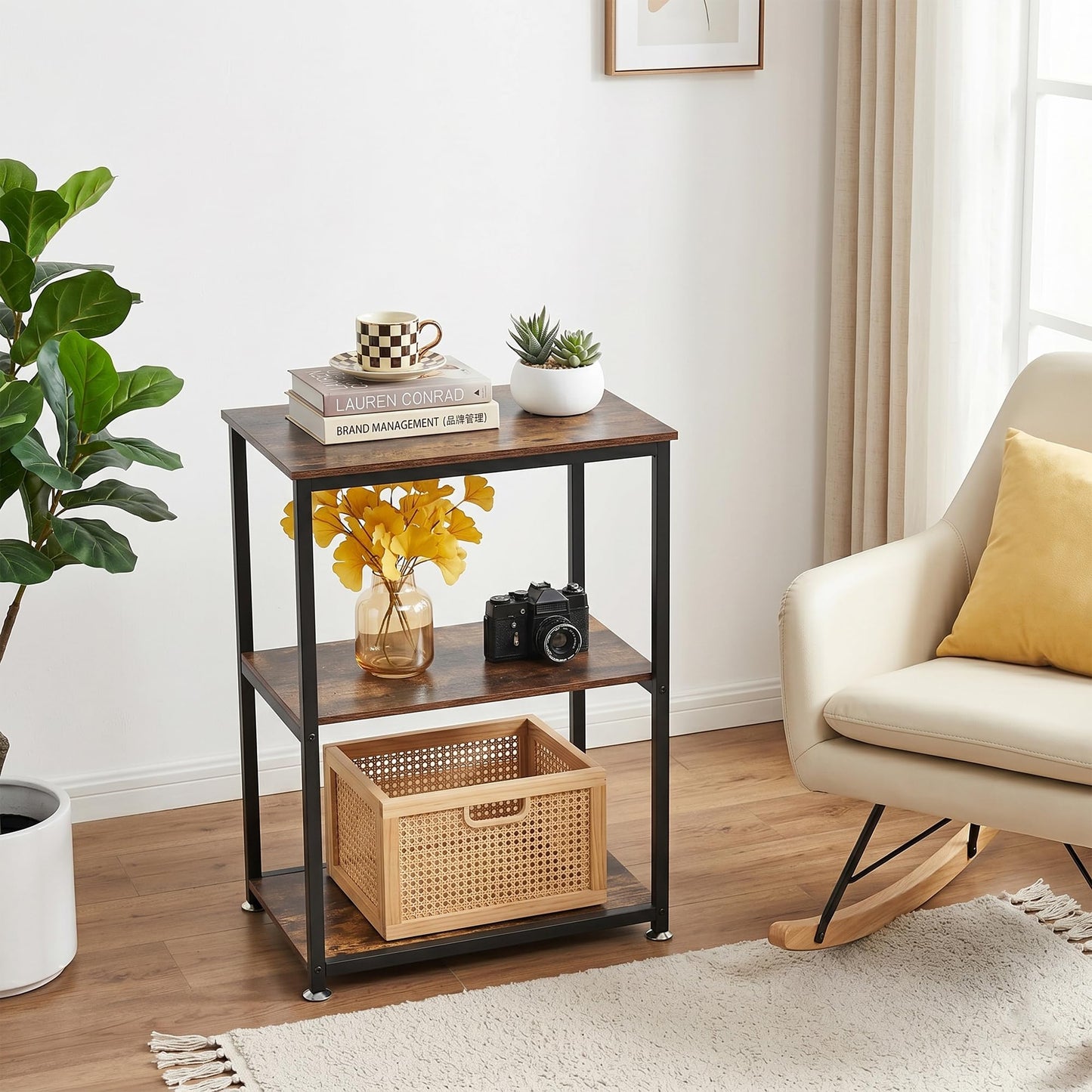 VECELO Tall End Side Table,30" Height Nightstand with 3-Tier Storage Shelf for Living Room Bedroom Office Hallway Study