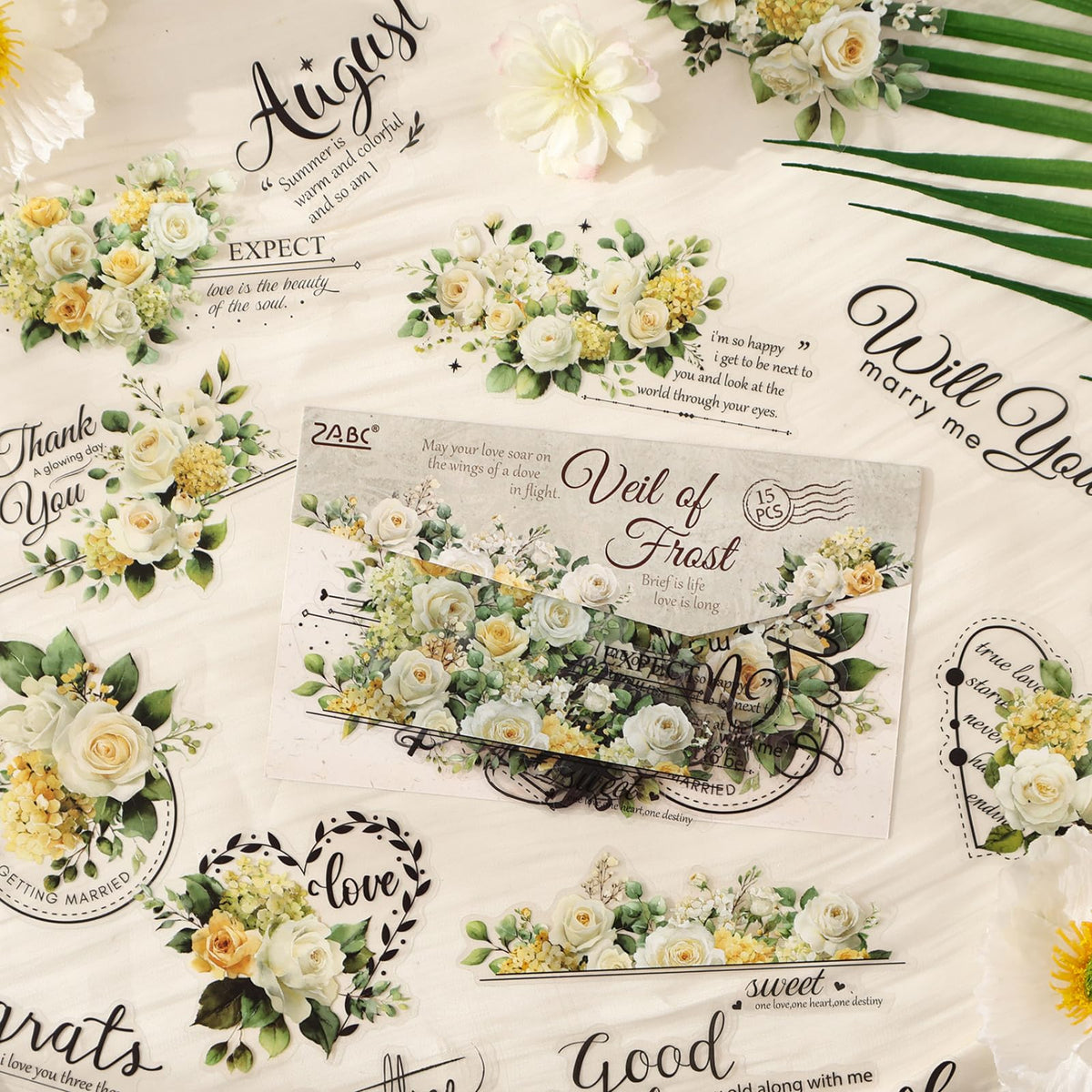 Kigofora 90-Piece Floral Quote PET Stickers for Journaling & Scrapbooking,Transparent Flower Stickers with Words, Aesthetic Collage Supplies for Planner, Cards & Paper Crafts