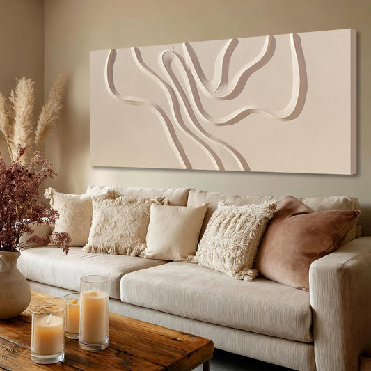 Hue7Art Abstract Beige Canvas Wall Art Modern Minimalist Geometric Hand Painting Artwork for Living Room Bedroom Office Neutral Wall Decor 24x48 Inch
