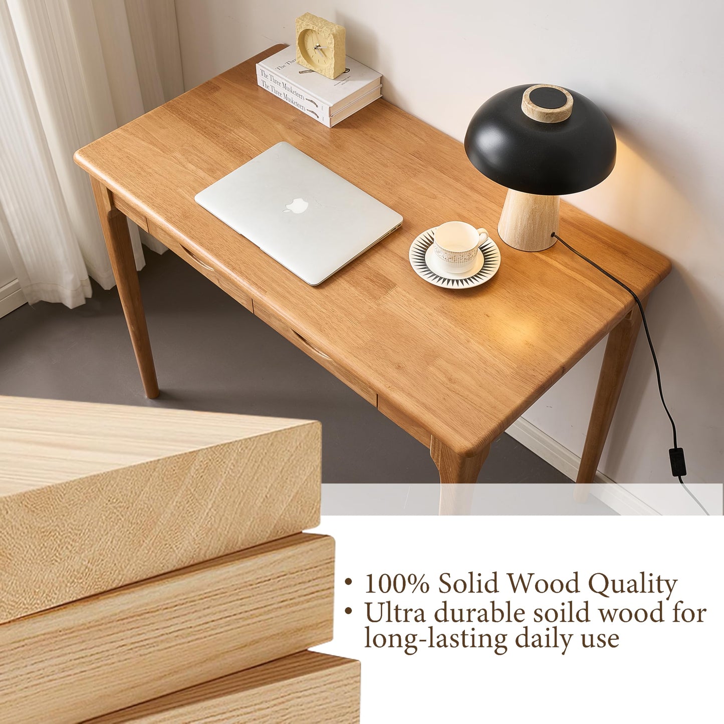SHILAIYUNZ 40" Real Solid Wood Desk with Drawers, Space-Saving Home Office Writing Wooden Desk, Gaming & Computer Desk for Bedroom, Work Study Table for Small Space, Easy Assembly(Beech,40Inch)