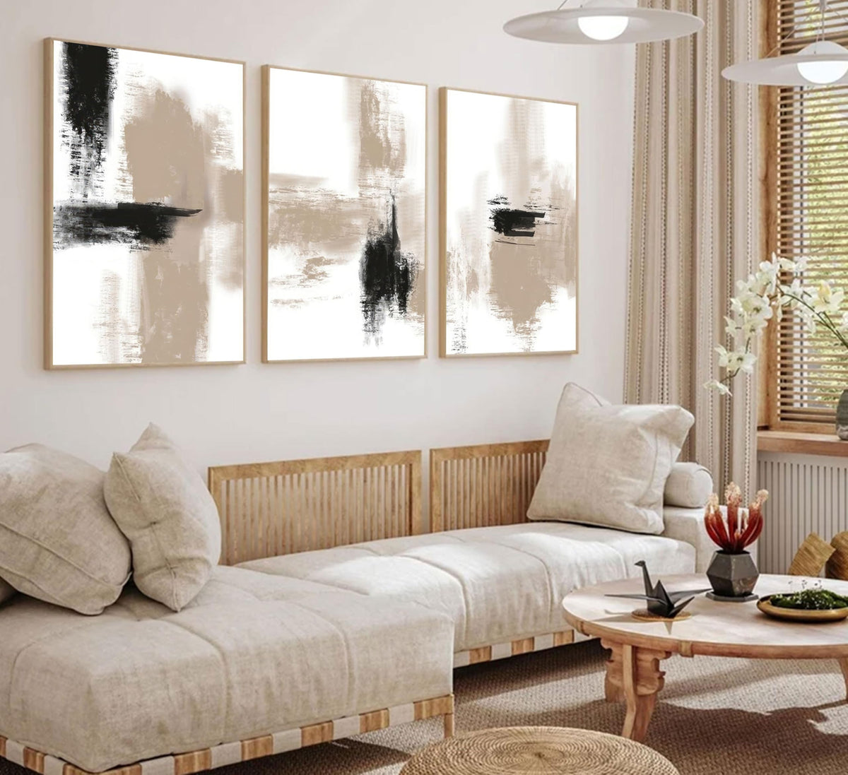 3Pcs Neutral Abstract Wall Art Black Beige Picture Wall Decor Modern Minimalist Aesthetic Canvas Poster Prints Elegant Living Room Artwork Painting Home Decoration for Bedroom Office 12x16in Unframed