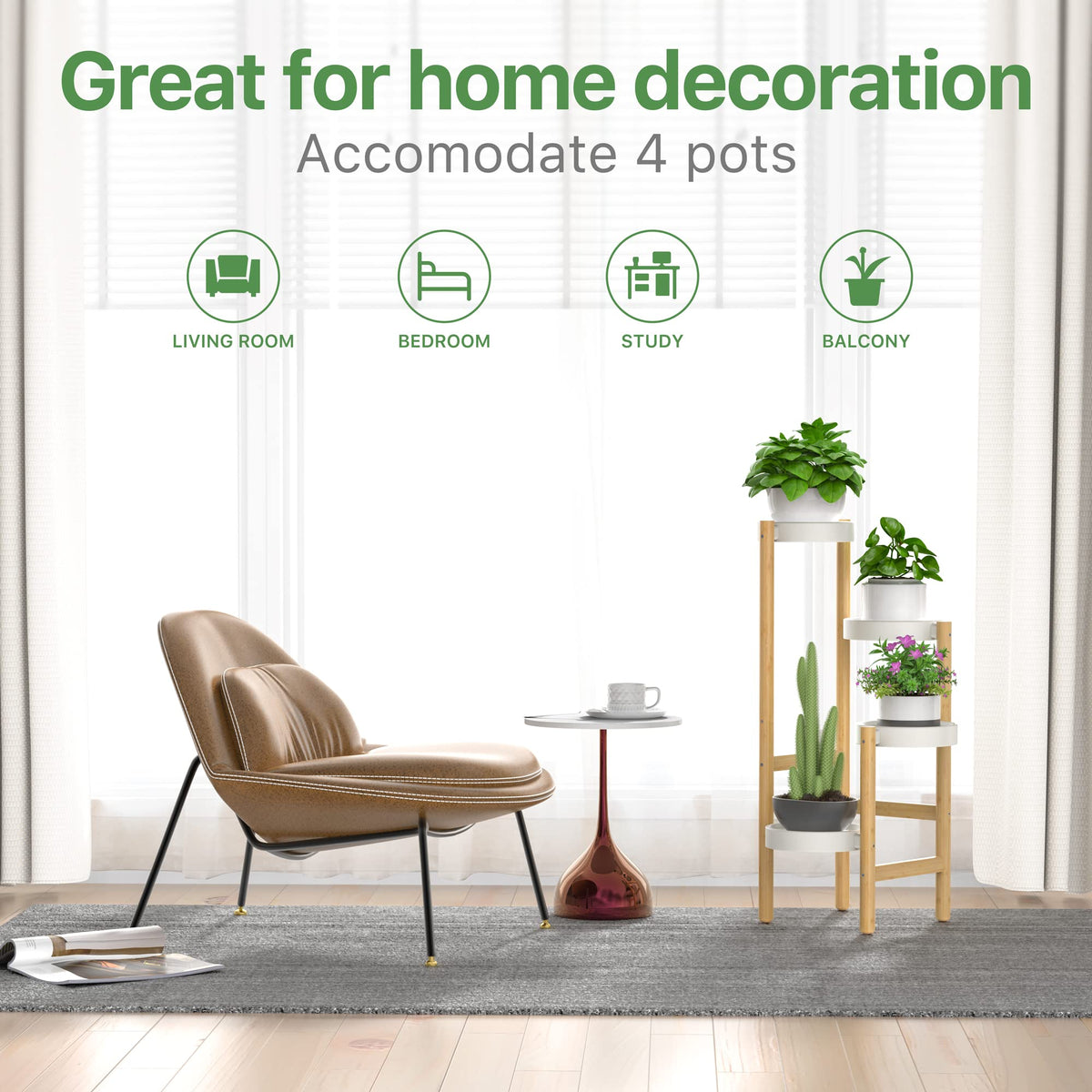 Wisuce Bamboo Plant Stands Indoor, 4 Tiered Tall Corner Plant Stand Holder Multiple Shelf Flower Tables for Garden Indoor Home (4 Tier -2)