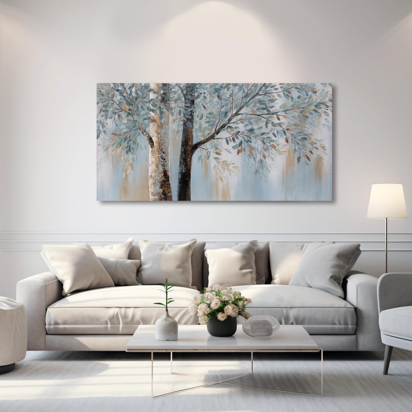 Abstract Wall Art Wall Decor Abstract Tree Painting Wall Decor Modern Retro Home Decor Blue Canvas Painting Framed Artwork for Living Room Bedroom Office 20" x 40"