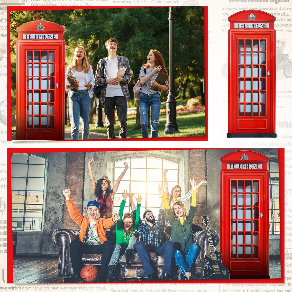 Beeveer 6.4 ft Telephone Booth Cardboard Stand up Life Size British London Theme Party Decoration English Stand-up Prop for Birthday Britain Theme Party Event Decor
