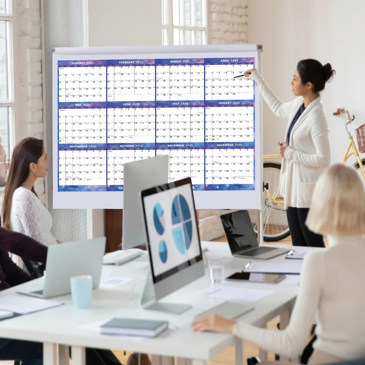 24" x 36" 2026 Wall Calendar Dry Erase - Large Starry Sky Calendar Wet & Dry Erasable Laminated 12 Month Annual Yearly Planner, Reversible, Horizontal/Vertical (2026 Wall Calendar)