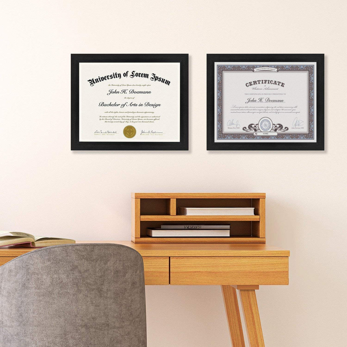 Americanflat 8.5x11 Diploma Frame with Shatter-Resistant Glass - Set of 2 - Document Frames with Engineered Wood - Legacy Collection - Certificate Frame for Tabletop and Wall Display - Black