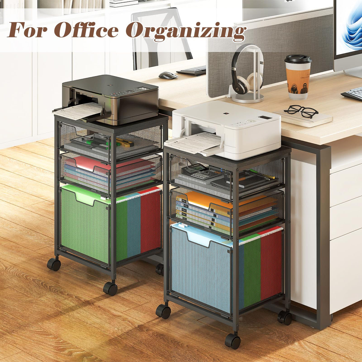 Sbanmao Rolling File Cart with 3 Drawers, Filing Cabinet, Hanging Folder Holder Organizer with Wheels, Under Desk Storage Utility Cart, File Cabinet Printer Stand for Home Office, Black