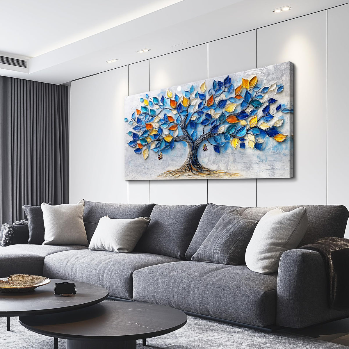 VXMXFTE Wall Art For Living Room Bedroom Wall Decor For Office Dining Room Abstract Blue Tree Painting Restaurant Hallway Wall Home Decor Prints Canvas Artwork Picture Ready To Hang 20x40 Inches