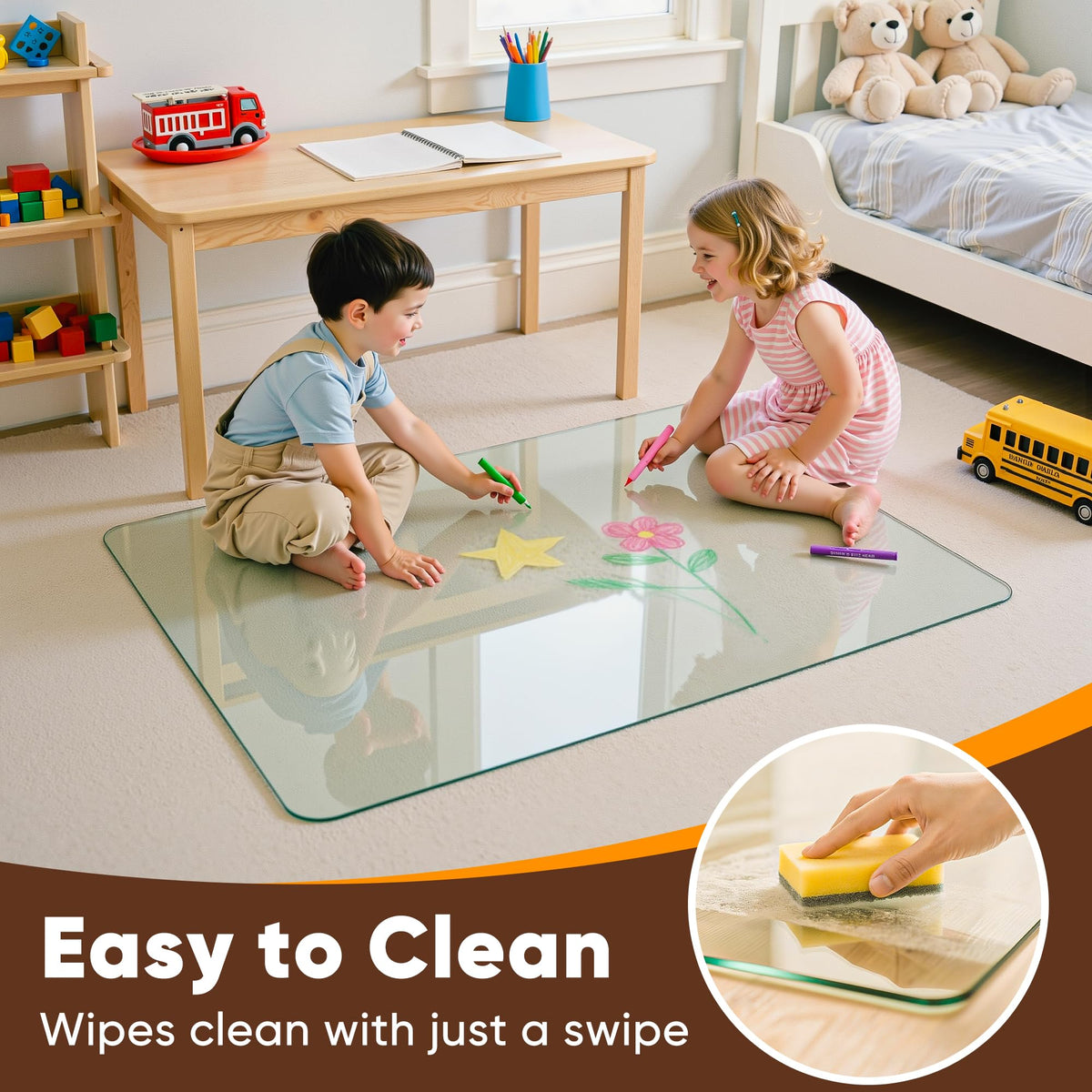 Antok Tempered Glass Chair Mat, 45"x60" Office Chair Mat for Carpet & Hardwood Floors, Heavy Duty 1/5" Desk Chair Mat for Smooth Rolling at Home or Office