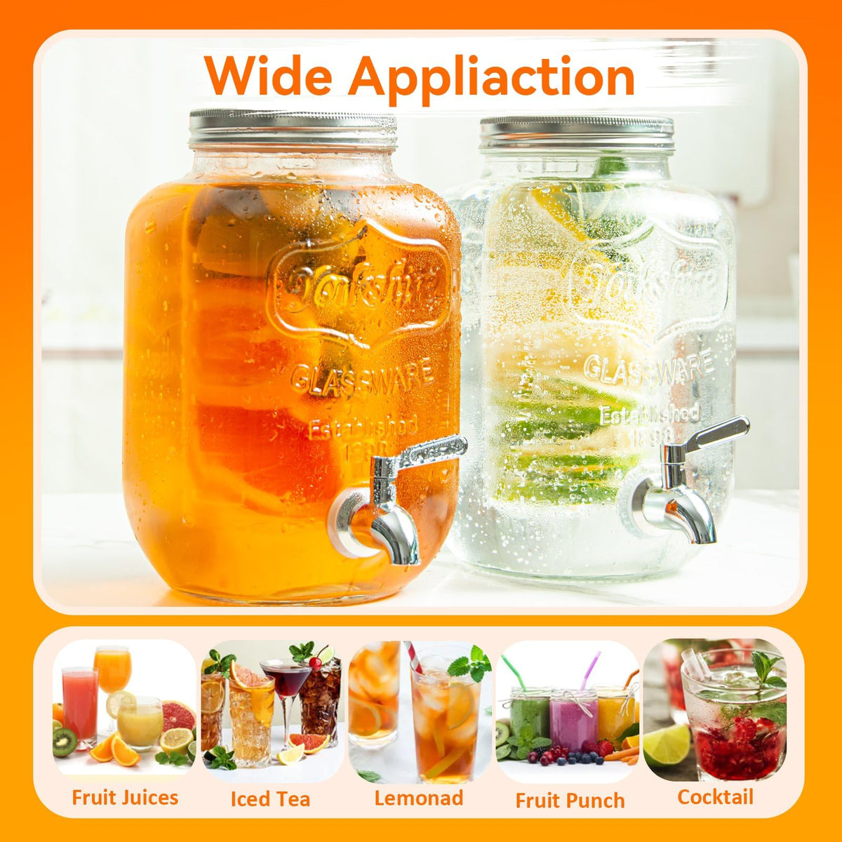 1-Gallon Glass Drink Dispenser for Parties - Beverage Dispenser with Stand and Stainless Steel Spigot | Lemonade, Sun Tea, Kombucha Jar