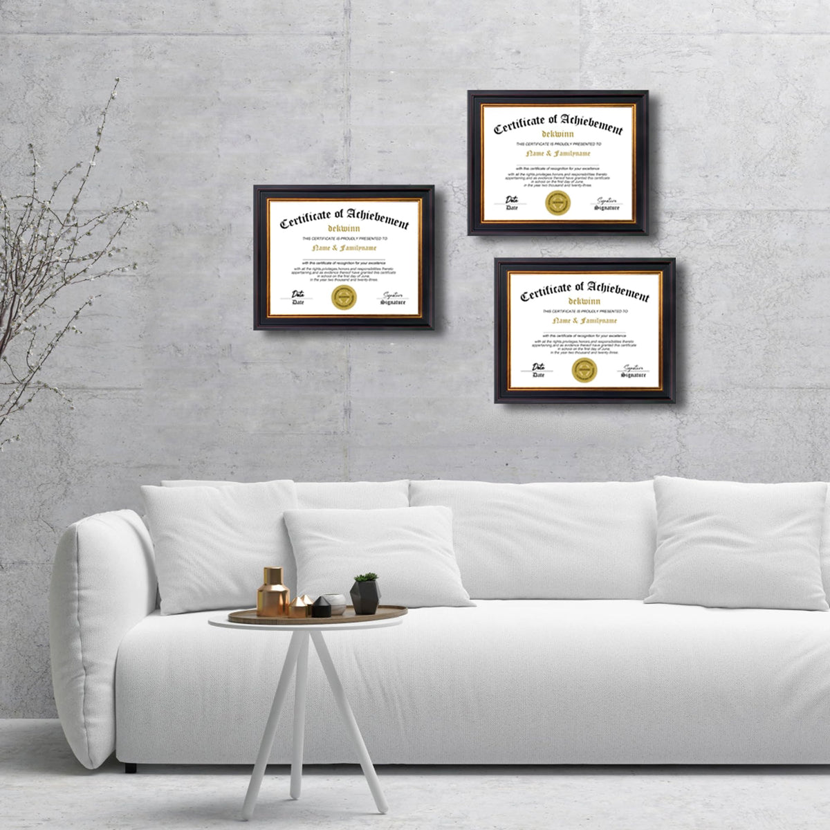 DEKWINN 8.5x11 Diploma Frames Certificate Document Frame Set of 3 with Real Glass, Diploma Frame for Wall Gallery or Tabletop display, Black Gold Molding,Without Mat