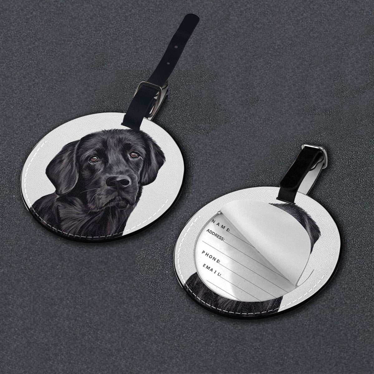 Luggage Tag Black Lab Dog Lover, Pu Leather Bag Travel Suitcases Id Identifier Baggage Label for Women Men Boys Girls