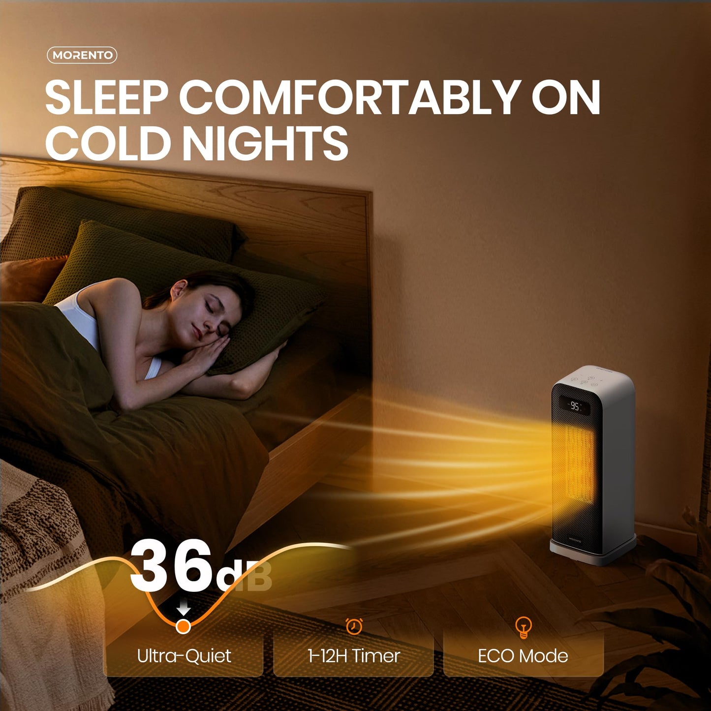 MORENTO Space Heaters for Indoor Use, Portable Electric Heater with Thermostat, Smart and Voice Control, 1500W PTC Ceramic Safety, 36dB Quiet Smart Heaters for Office Bedroom Home White 1Pack