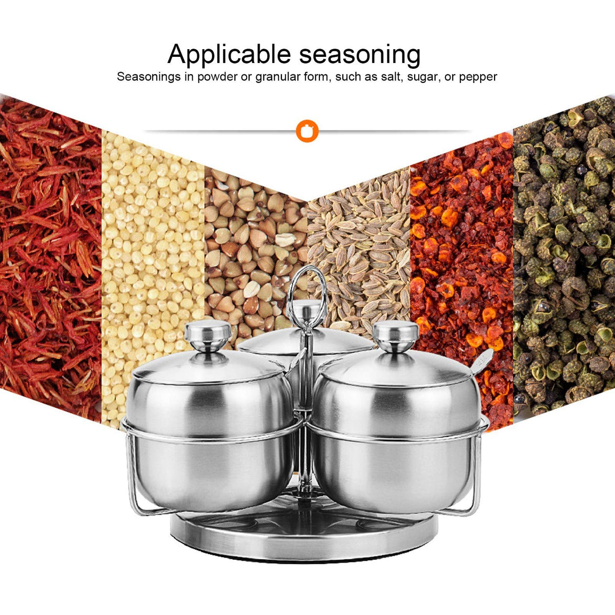 MOUMOUTEN Stainless Steel Sugar Bowl, 10Pack Seasoning Jar Spice Container, Rotating Condiment Spice Salt Sugar Jar Spice Rack Set with Lid Spoon