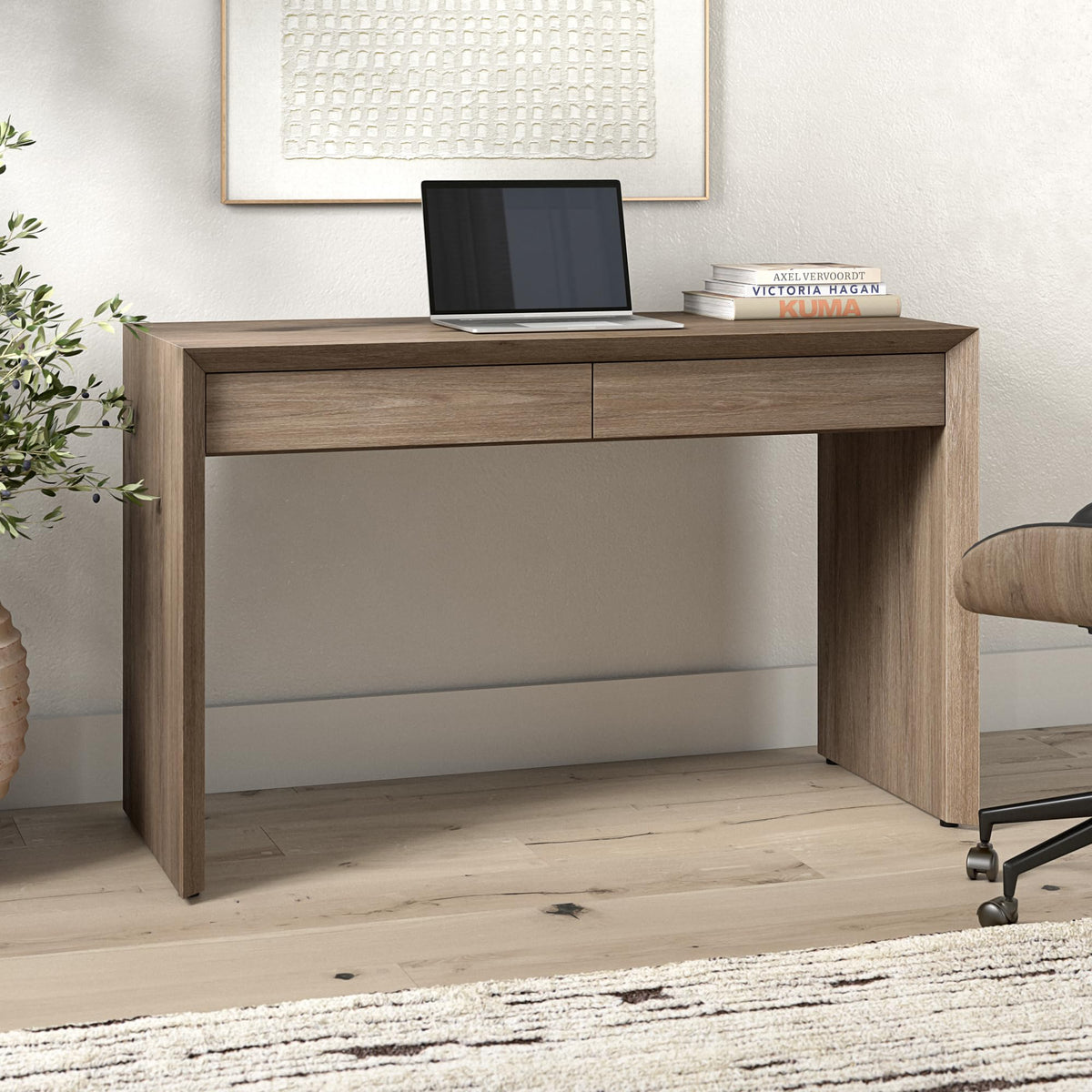 Henn&Hart 48" Modern Rectangular Wooden Home Office Desk Computer Desk Writing Table with 2 Storage Drawers for Home Office, Weathered Gray