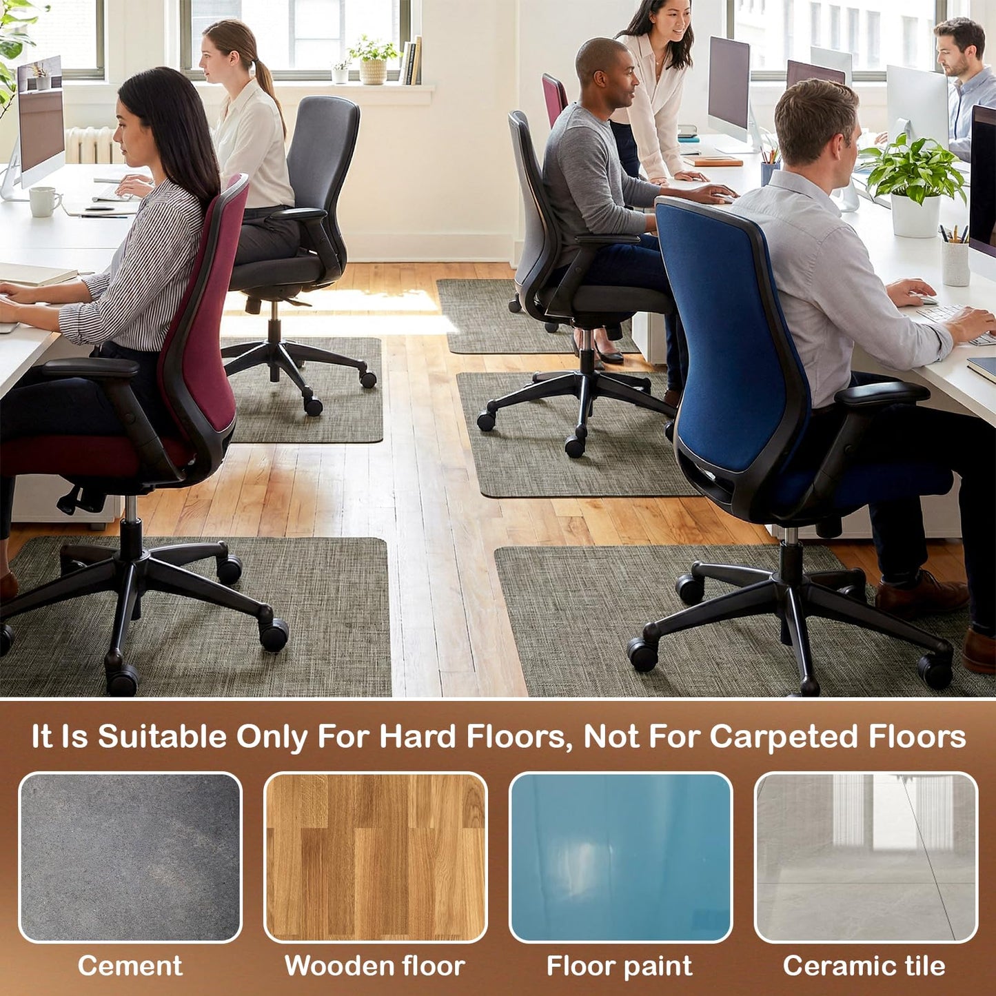Office Chair Mat for Hardwood Floor, 36" x 48" Non-Slip Office Chair Mat for Rolling Chair, Heavy Duty Textilene Floor Protector for Hardwood Tile, Desk Computer Chair Mat for Home Office,Brown