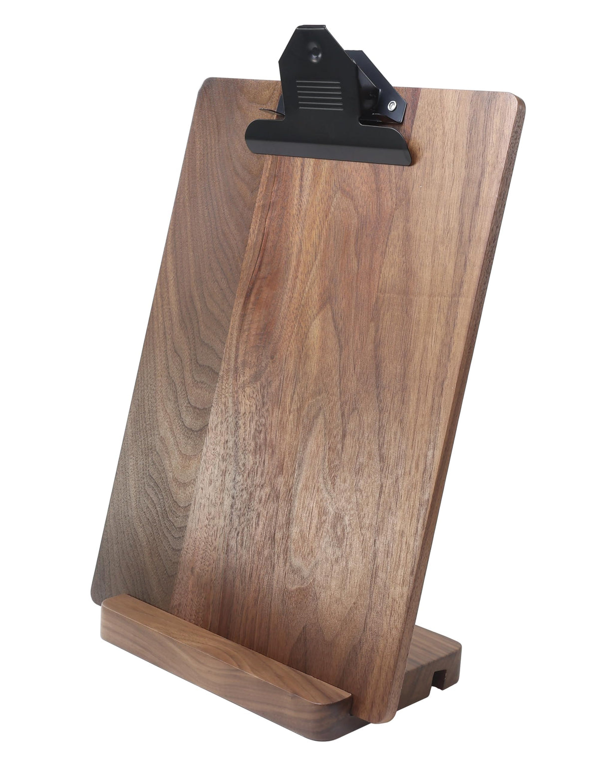 Solid Hardwood Walnut Clipboard with Stand,Wooden Menu Holder for Restaurant,Tabletop Display Stands,Bar Countertop Receipt Holder,Standing Clip Boards 8.5x11 with High Capacity Metal Clip