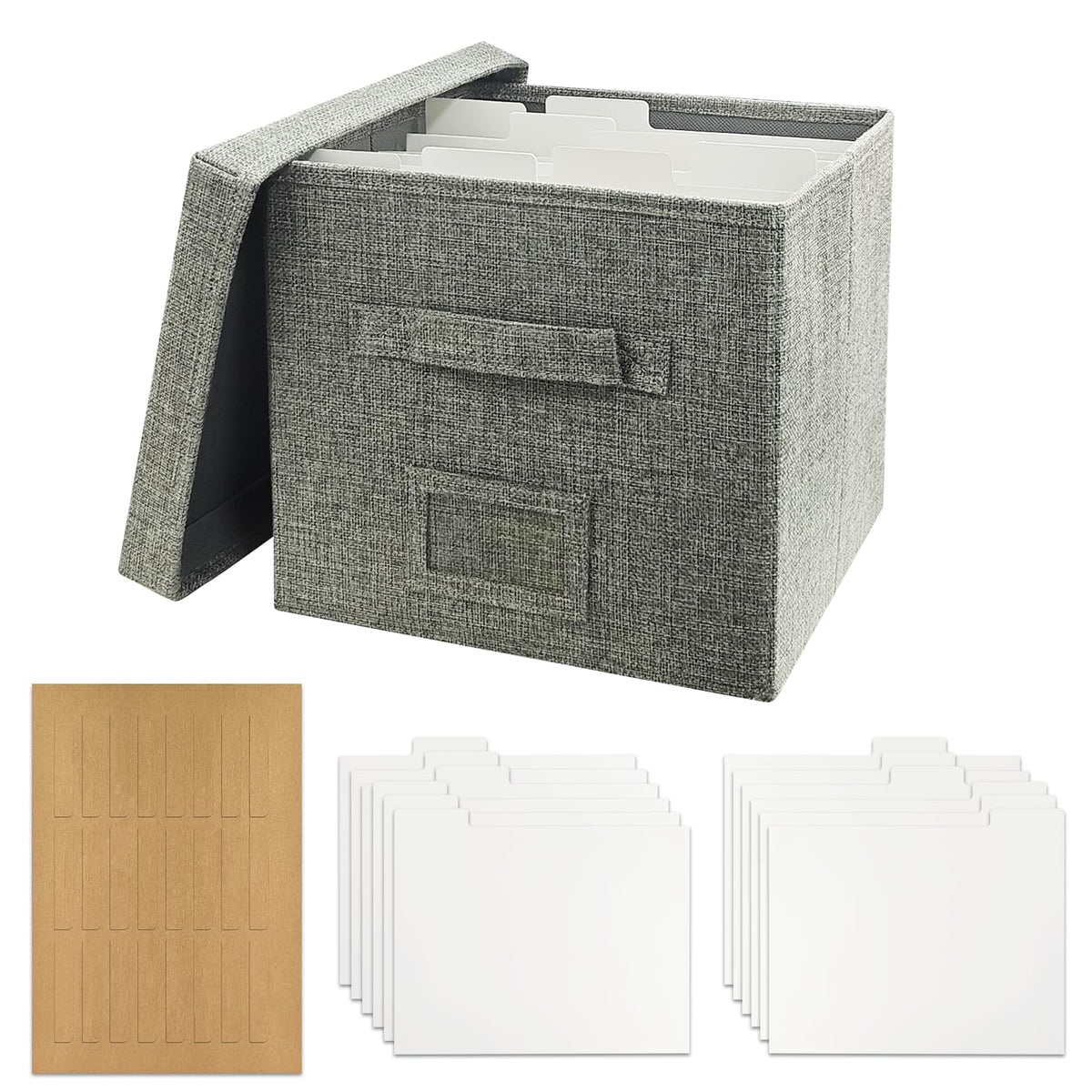 Craftask Gray Greeting Card Organizer Box with Dividers and Adhesive Labels, Greeting Card Storage Box for Photos, Envelopes and Postcards