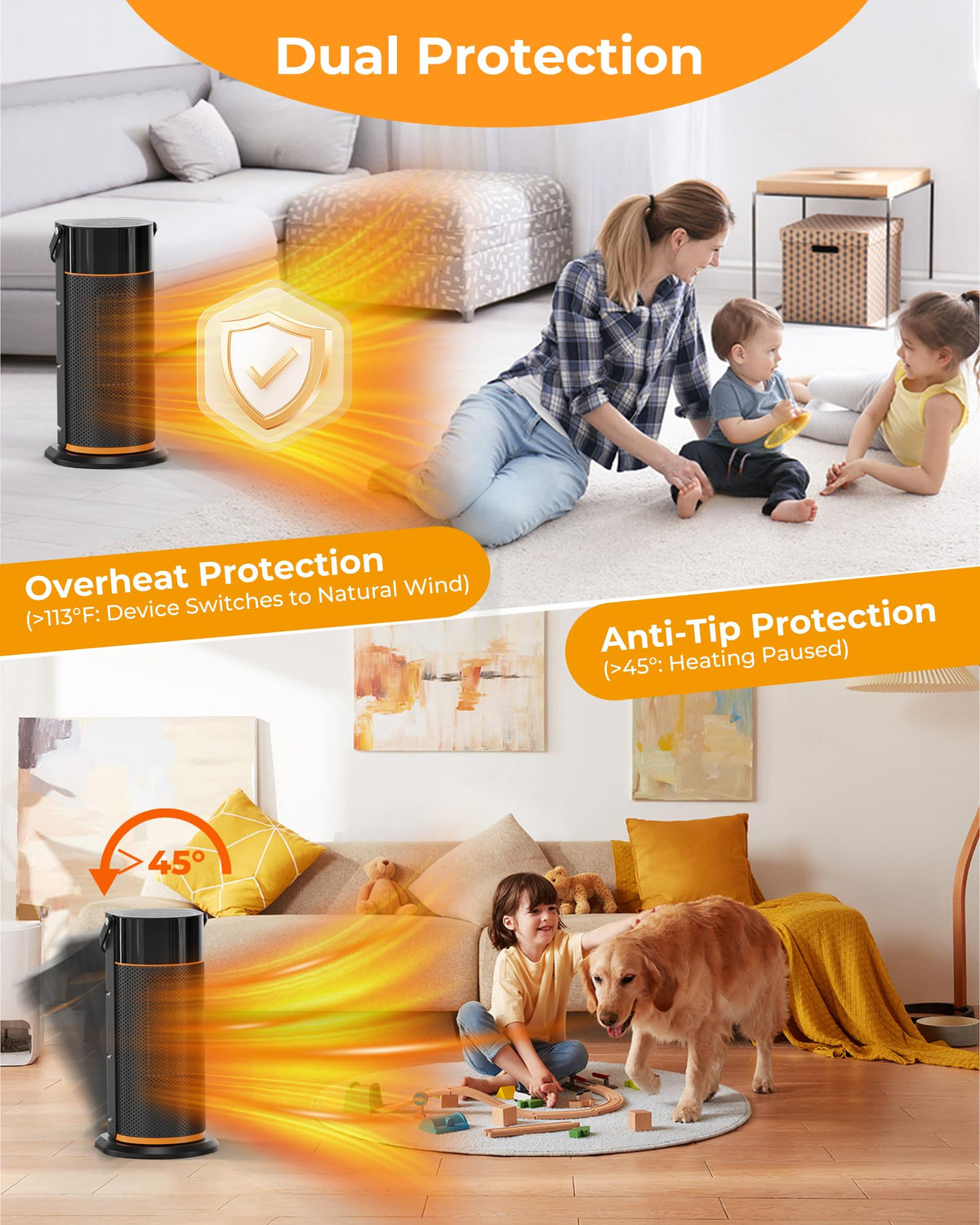HiLUNDA Portable Electric Space Heater - 1500W PTC Ceramic Fast Safety Heat Heaters with Remote, Timer, 70° Swing, LED Display and Child Lock for Office Bedroom Home Indoor Use