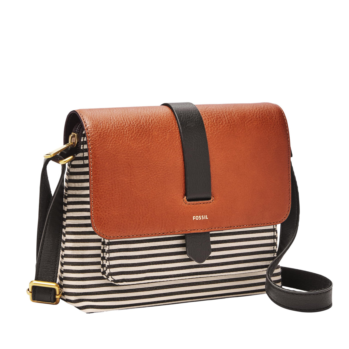 Fossil Women's Kinley Leather & Fabric Small Crossbody Purse Handbag, Black Stripe (Model: ZB7226080)