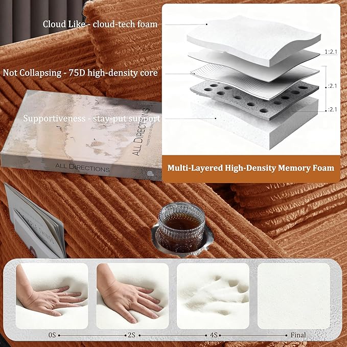 72" Cloud Sectional Couch, Comfort Sleep Sofa