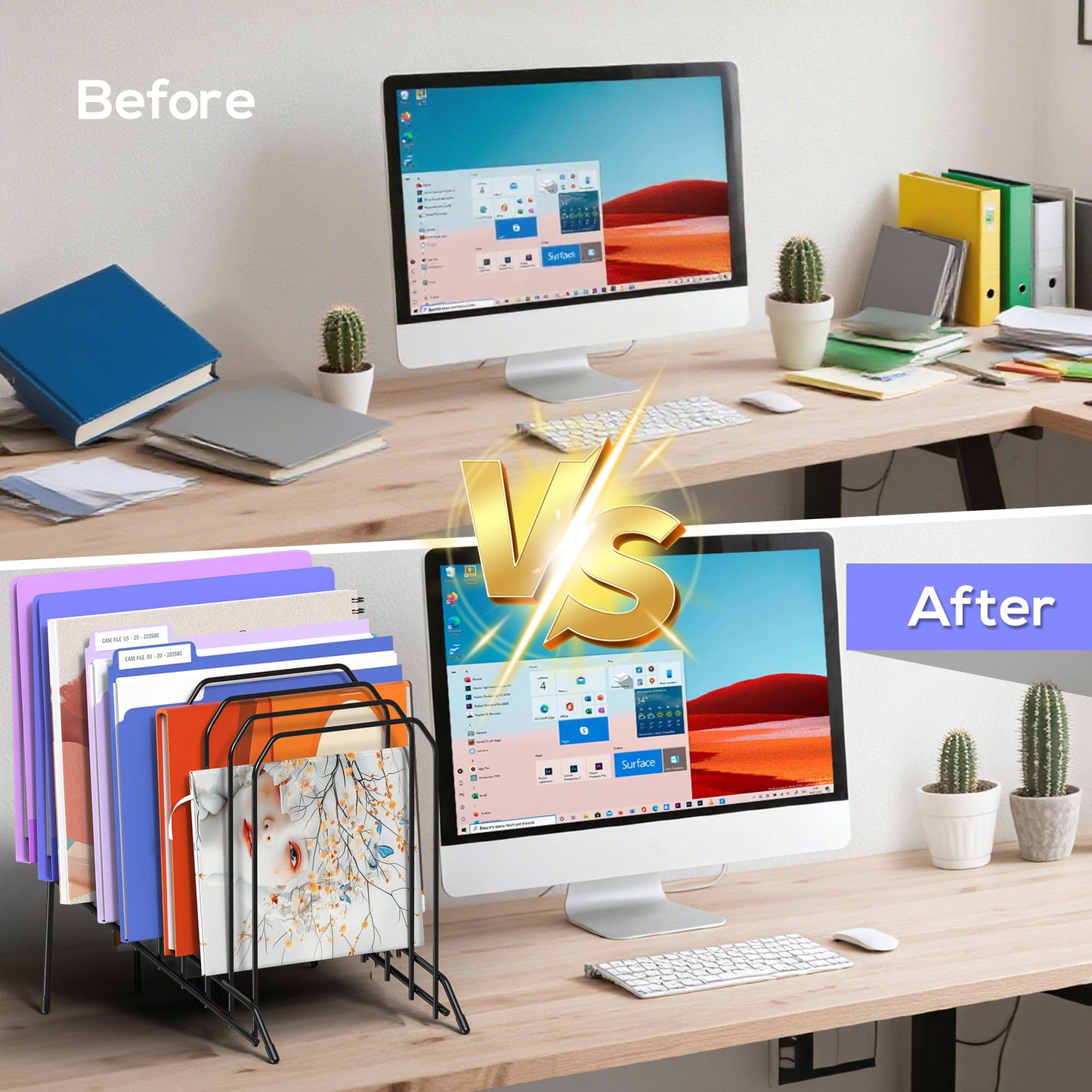 Gawerk Incline Metal Desk Magazine Folder Holder, Sorter Desk File Organizer with 8-Section Vertical Compartments Rack File Organizer for Office, Home, School