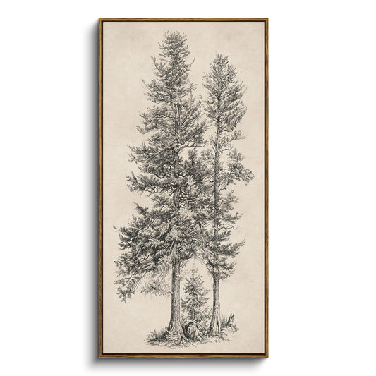 InSimSea Extra Large Framed Vertical Vintage Wall Art, Sketch Two Trees Living Room Decor, Black Beige Rustic Canvas Prints, Nature Long Pictures for Office Kitchen Foyer Stair, 20x40inch