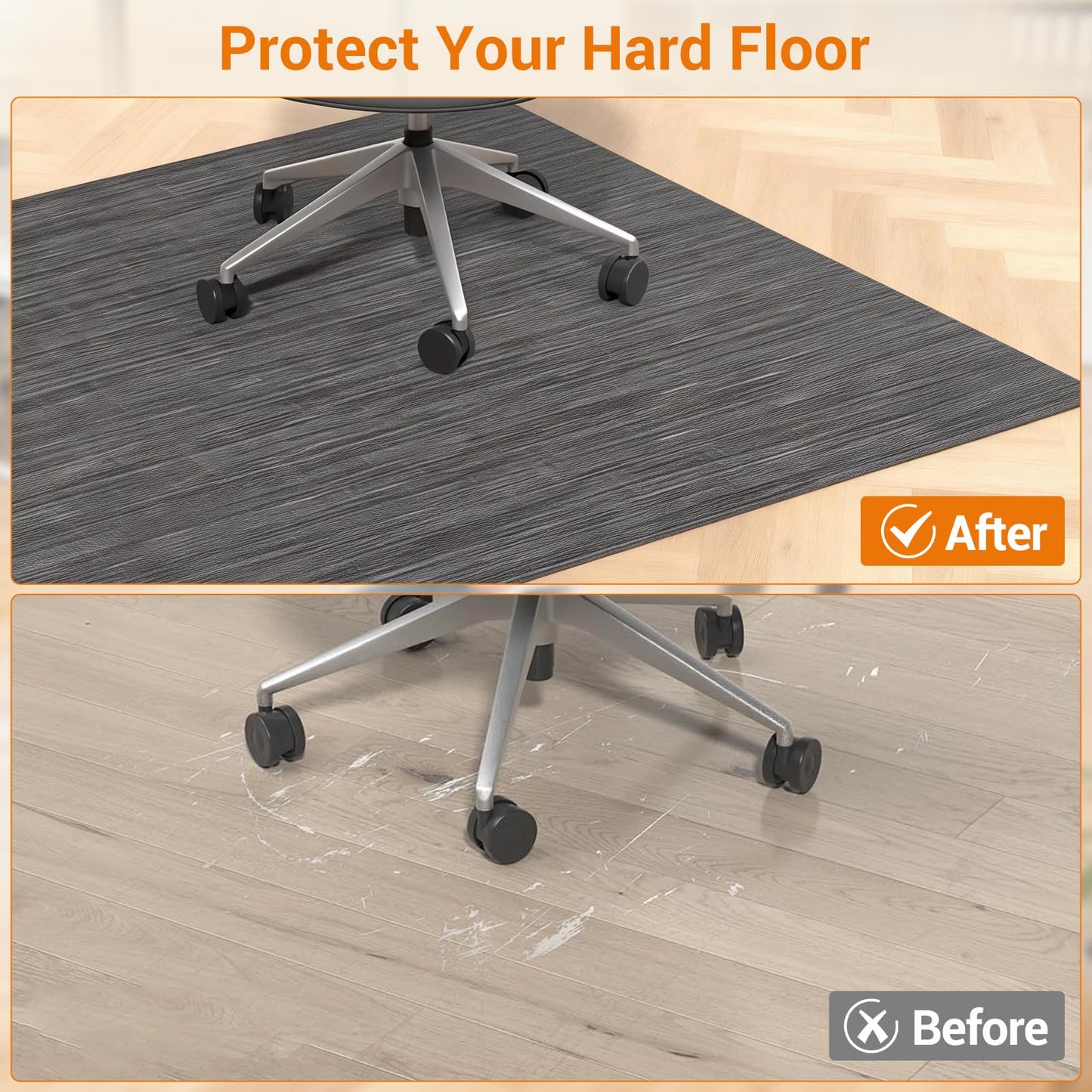 Garvee Office Chair Mat for Hardwood Floor, 48" x 60" Under Desk Computer Rolling Chair Mat for Wood Tile Floor, Anti-Slip Backing Under Desk Low-Pile Office Rug Floor Mats Black Gray