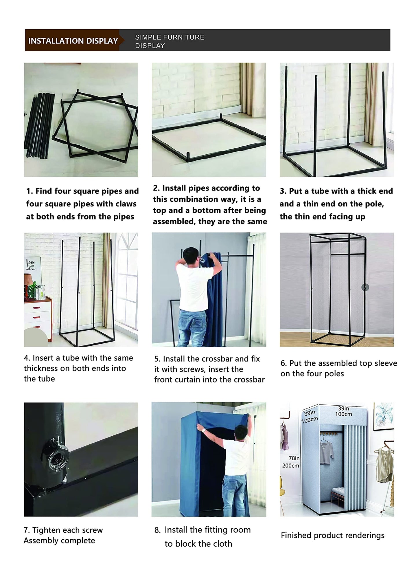 Madamera Clothing Store Fitting Room, Movable Square Changing Room, DIY Temporary Locker Room with Shading Curtain and Hook Up, Privacy Screen Partition for Office Outdoor Activity and The Mall