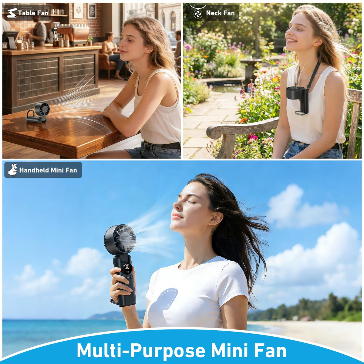 AILBTON Portable Handheld Fan, 5000mAh Rechargeable Mini Personal USB Fan with LED Display & Foldable Design, 199-Speed Powerful Battery Operated Travel Fan for Women, Outdoor, Office Black