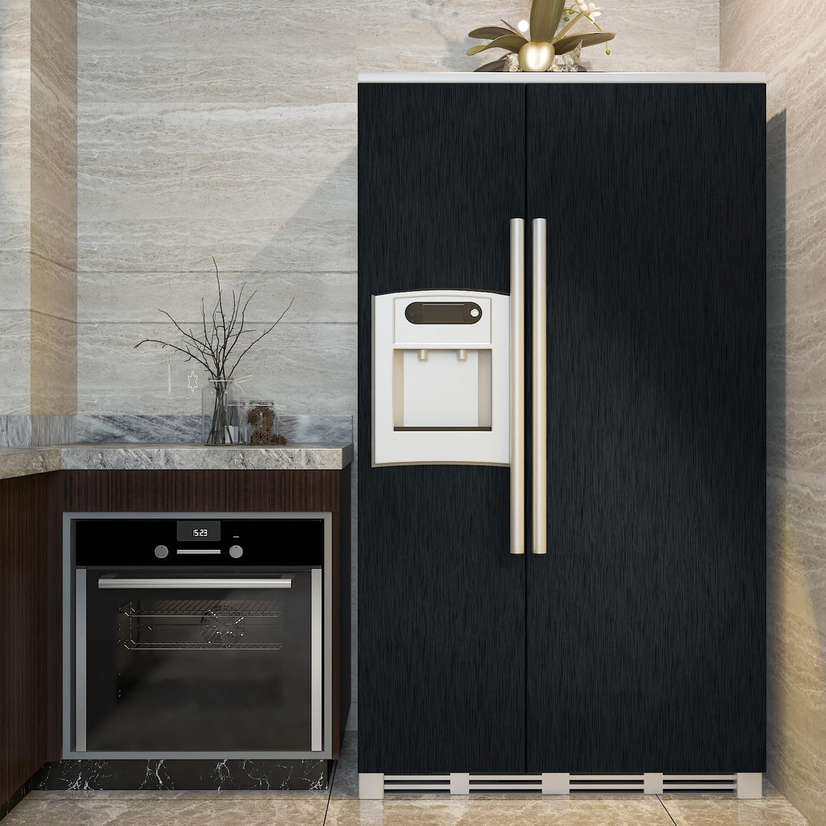 CRE8TIVE Brushed Black Stainless Steel Contact Paper for Appliances 24"x118" Black Peel and Stick Wallpaper Metallic Heat Resistant Waterproof Self Adhesive Vinyl for Kitchen Dishwasher Fridge Cabinet