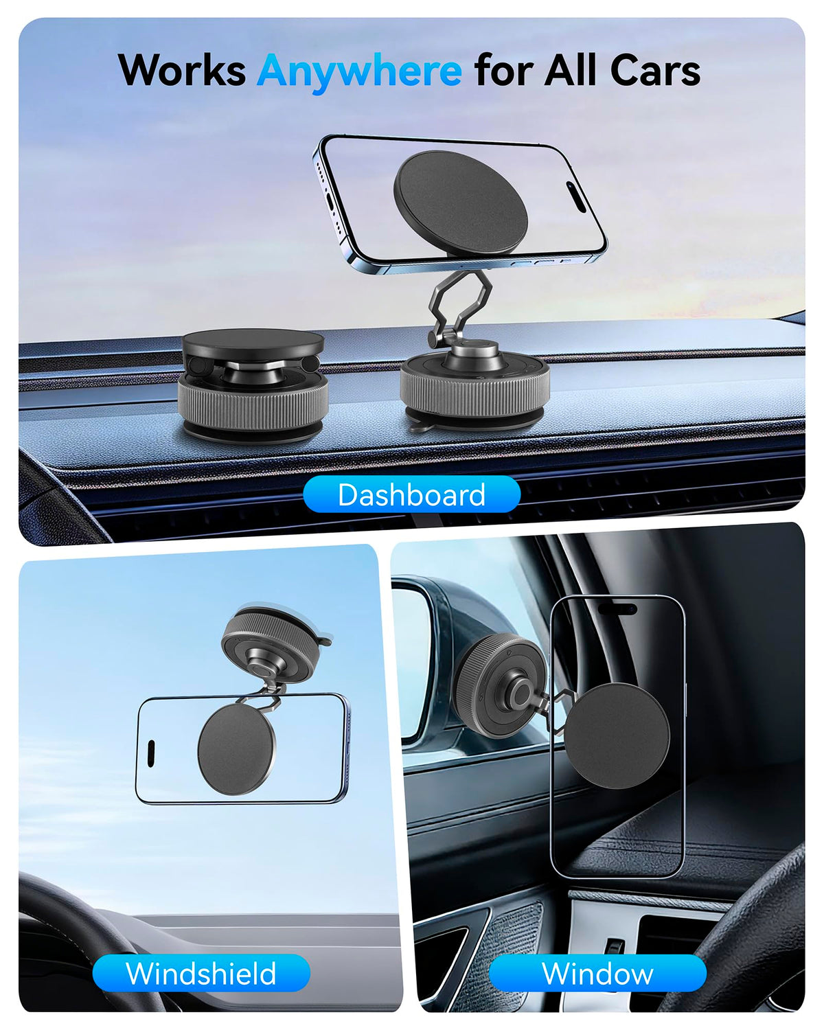 Magnetic Suction Cup Phone Mount for Magsafe，360° Adjustable Magnetic Car Phone Holder，Suction Phone Mount for Car Dashboard，Phone Holders for Your Car/Gym/Mirror Mount for iPhone & Android