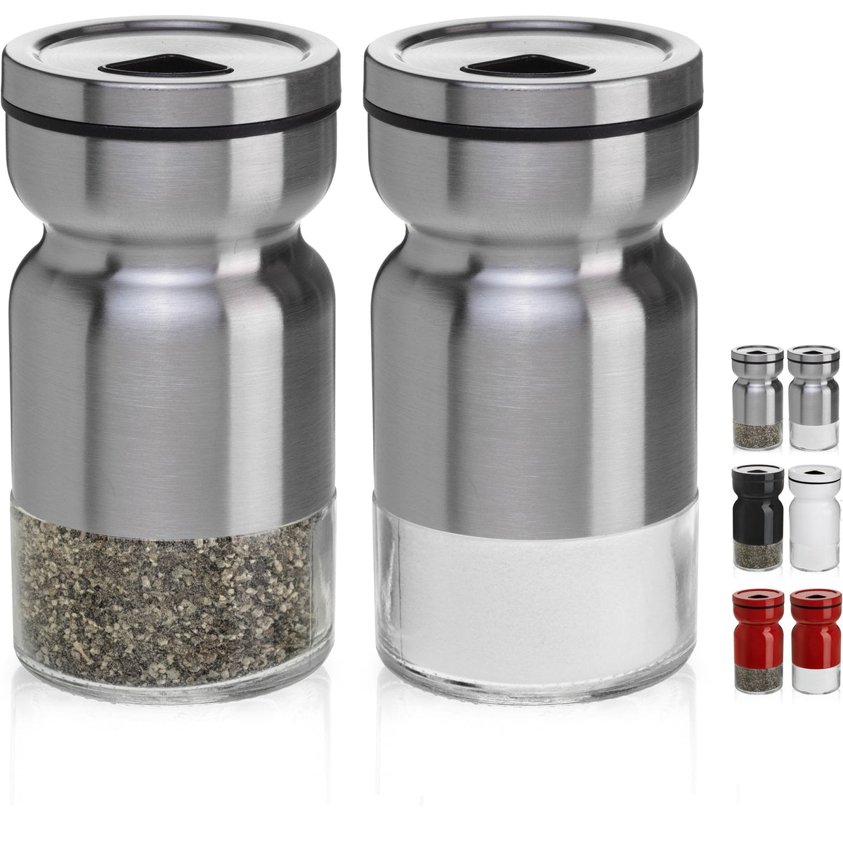 Salt and Pepper Shakers Set with Adjustable Pour Holes by CHEFVANTAGE - Stainless Steel