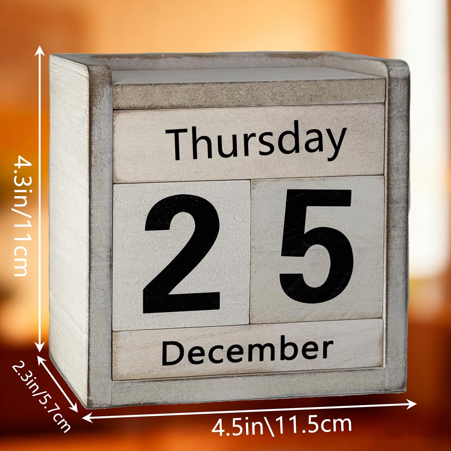 Rustic Wooden Perpetual Block Calendar Daily Desk Calendar for Coffee Table Decor Teachers Students Classroom Office Accessories Farmhouse Entryway Bookshelf Decoration (Retro Style)