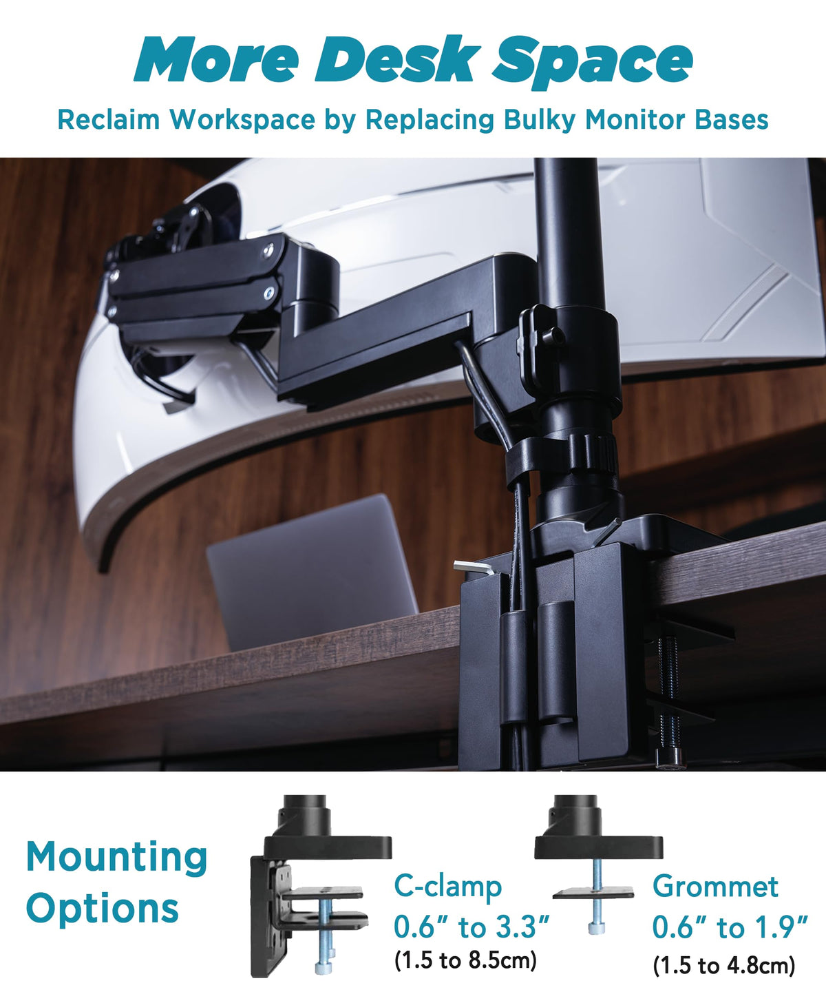 ULTRARM Heavy Duty Monitor Arm for Ultrawide Monitors up to 57" and 44 lbs, Single Desk Stand, Pneumatic Height Adjustable, Modular Extension Arms - Max VESA 100x100, Black, MA20P-S