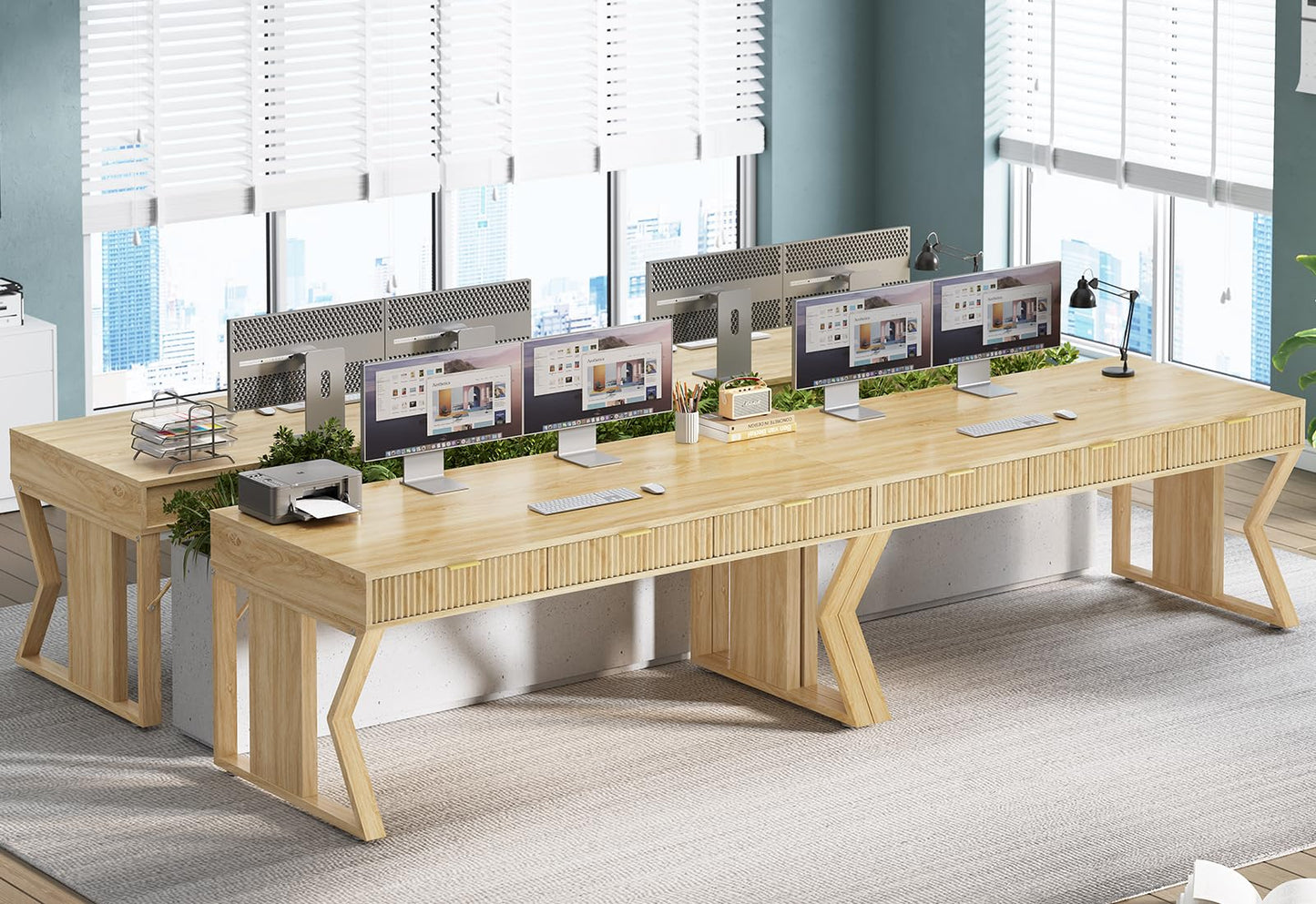 SEDETA 55" Executive Office Desk with 3 Drawers, Home Office Desk with Storage Drawers, Computer Writing Desk Study Table, Natural Oak