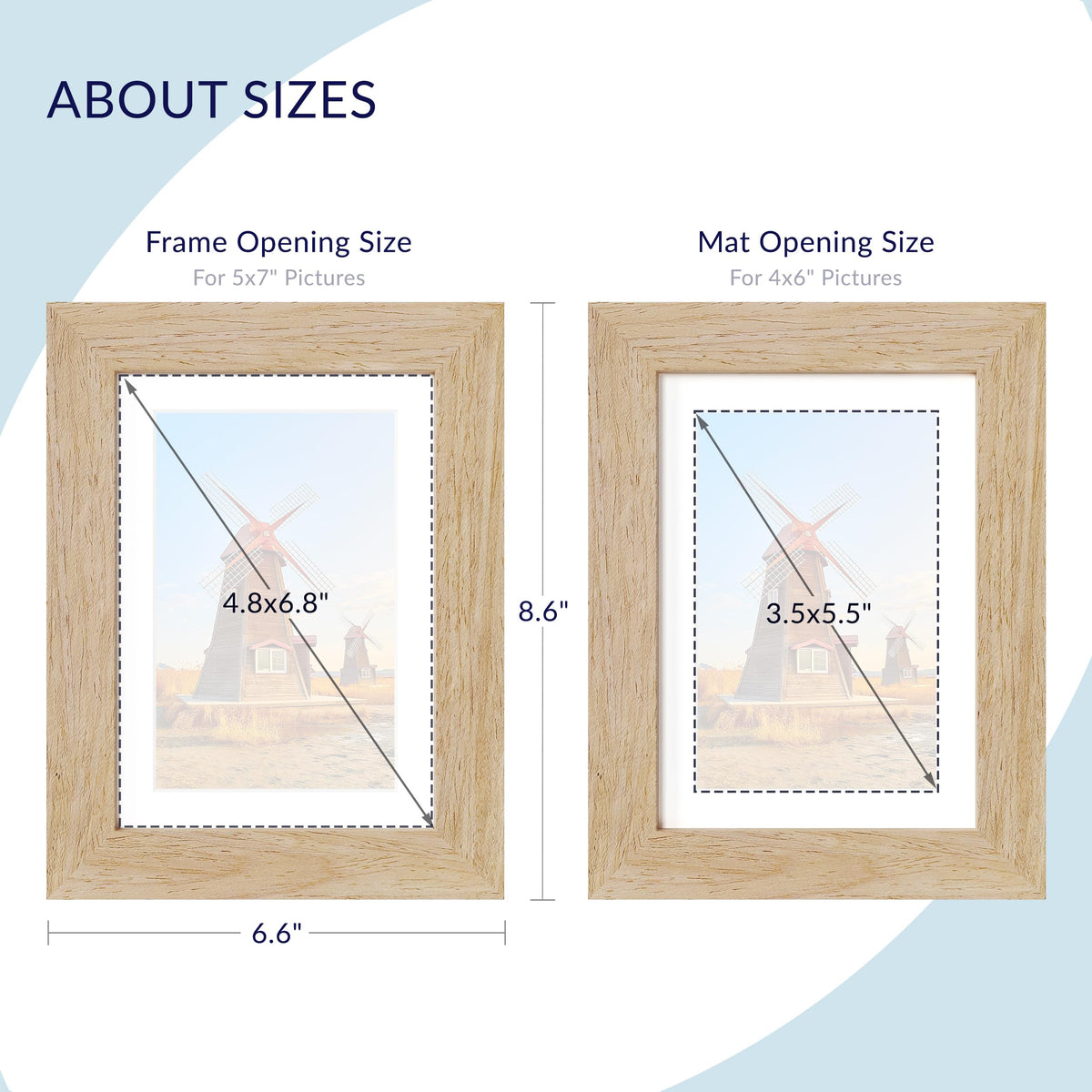 SZYUU 5x7 Picture Frame Set of 2 - Wood Frame with Real Glass, Display 4x6 with Mat or 5x7 without Mat, Photo Frame for Wall or Tabletop Display (Natural Oak)