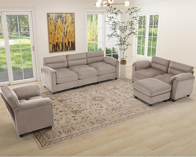 HAOMARKETS Corduroy 2-Piece Sofa Set, Upholstered Ottoman and Accent Chair Sofa