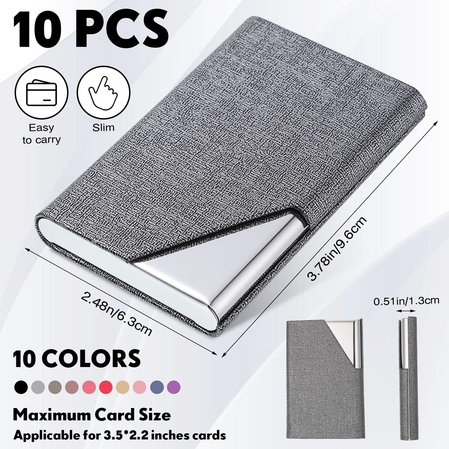 Yexiya 10 Pcs Business Card Holder Case Professional PU Leather & Stainless Steel Pocket Card, Metal Slim Credit Wallet with Magnetic Closure for Men Women Office Gifts, Multicolor