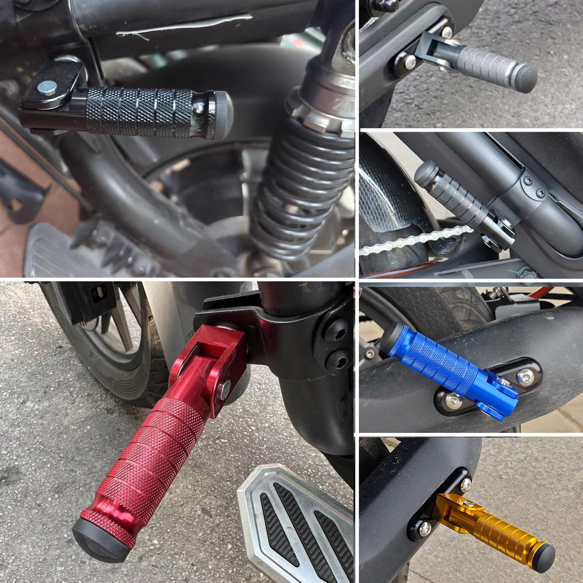 XINGWU M8 Motorcycle Foot Pegs 90 Degree Foldable Footpegs CNC Anti-Skid Footrest Universal for Yamaha Honda Suzuki Aprilia Electric Car Motorbike Mini Bike Dirt Pit Bike Passenger Pedal (Black)