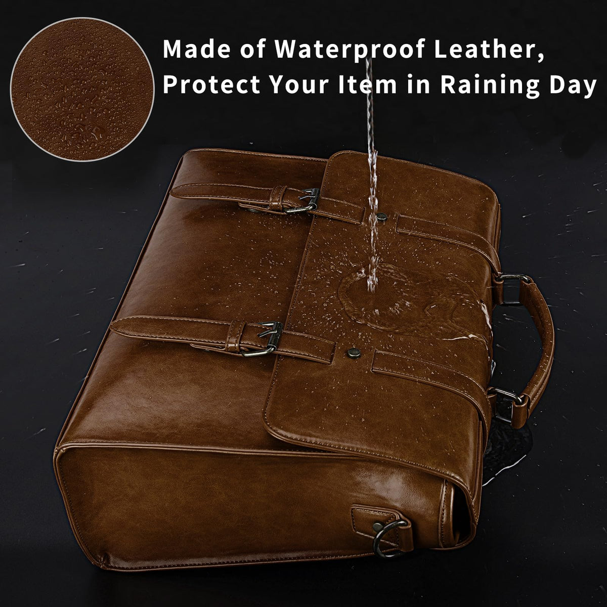 Leather Mens Messenger Bag Vintage 15.6 Inch Waterproof Leather Laptop Briefcase Satchel Shoulder Bag Computer Laptop Bag, Dark brown
