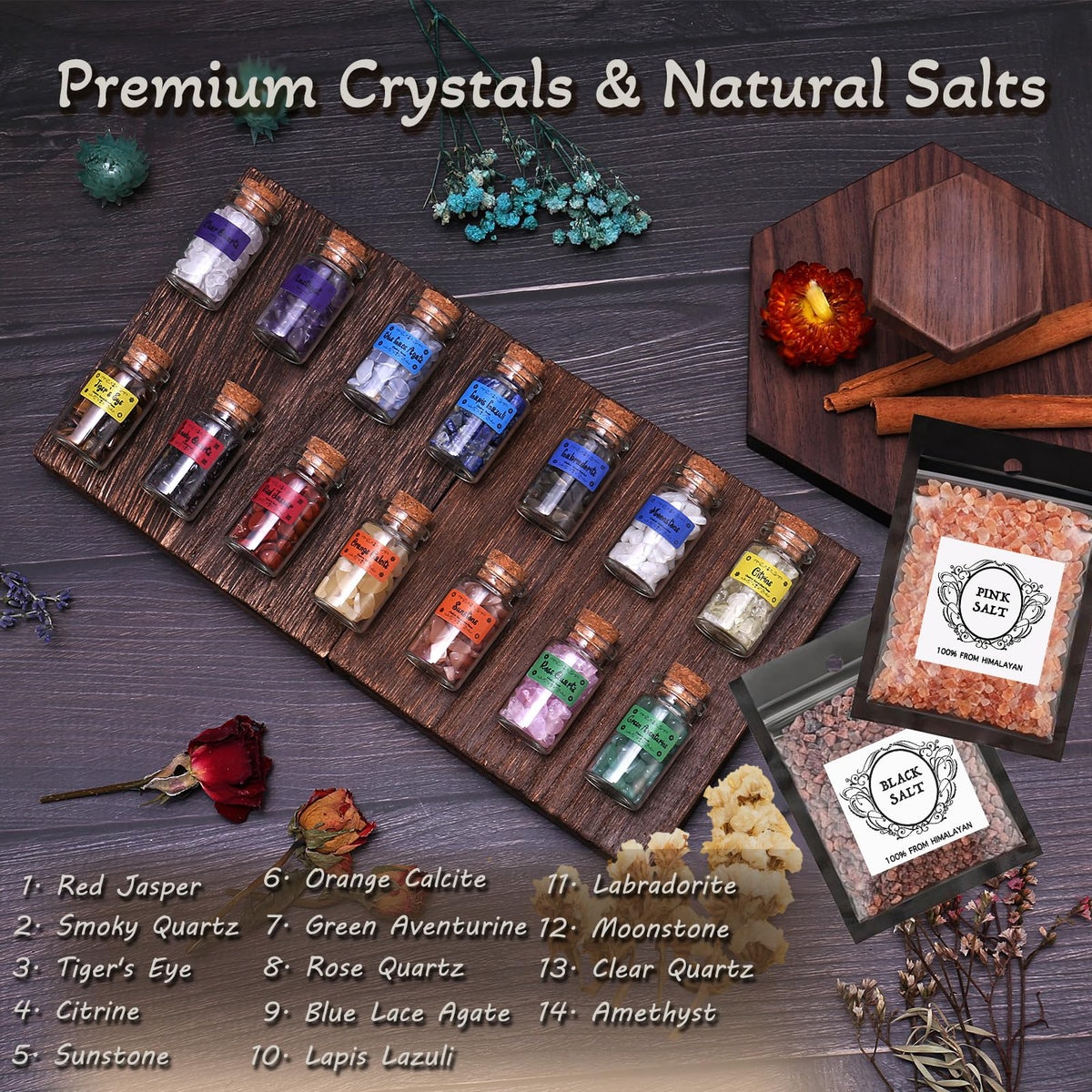 Cikuco Witchcraft Supplies Kit for Witch Spells,63PCS Witch Stuff,Wiccan Supplies and Tools,Including Herbs for Witchcraft,Crystals and Healing Stones,Spell Candles,Wiccan Starter Kit