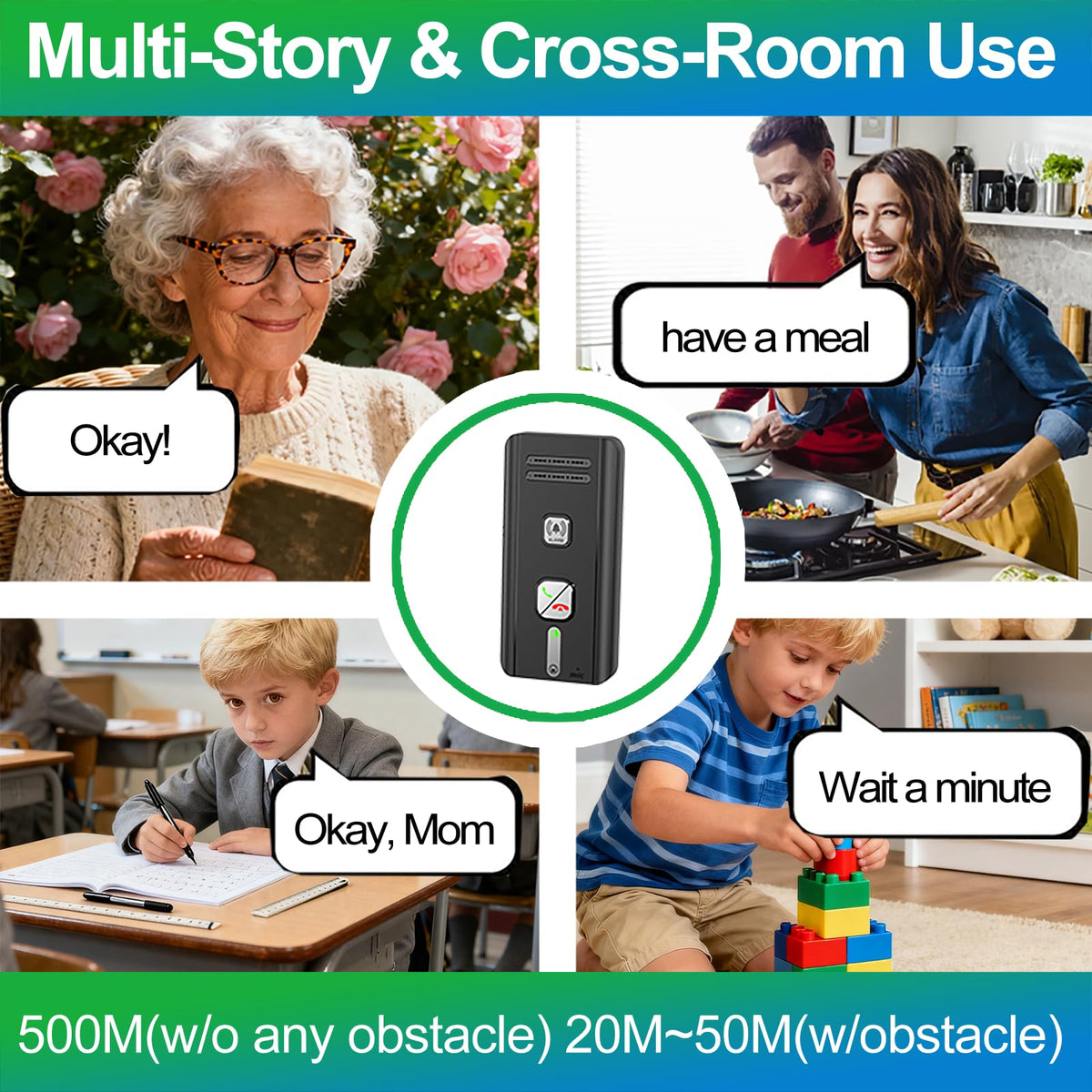 Home Intercom System Wireless 3 Pack, Expandable to 6 Units, Room-to-Room Communication, 1600ft Long Range, Auto Answer, Magnetic Wall Mount, 30-Day Battery, for Elderly Parents, Office, Indoor Use.