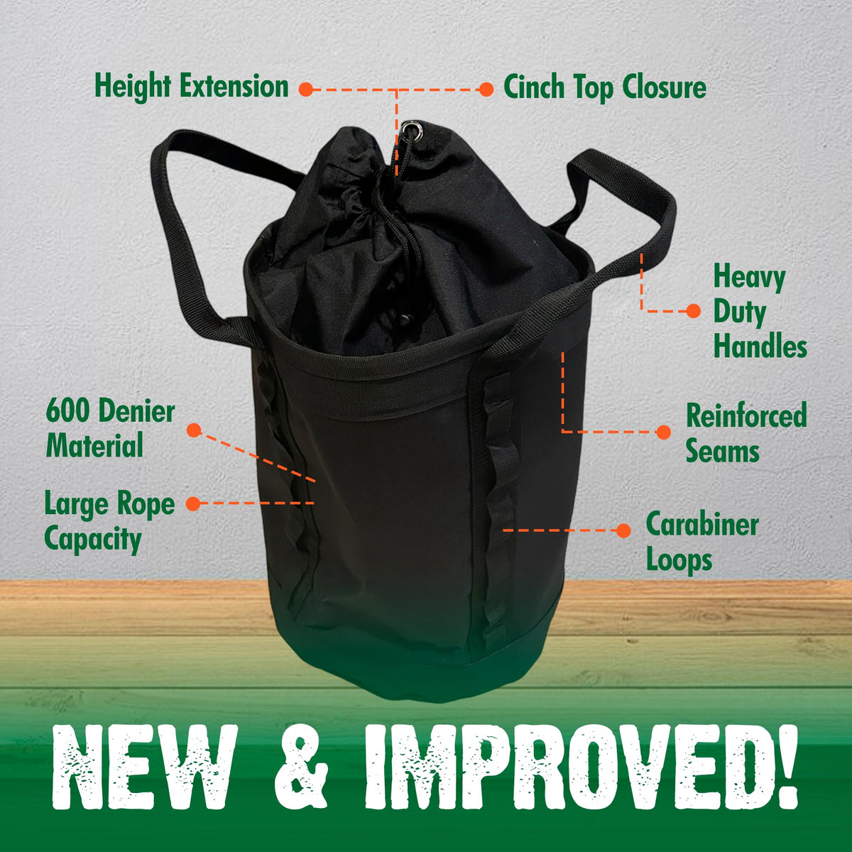 FORESTER Large Arborist Rope Bag - Bucket Style Storage Bag | Arborist Equipment | Tree Climbing Gear | Heavy Duty Nylon Gear Bag with Handles